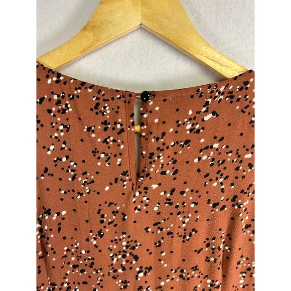 Boho Feminine Brannan Brown Dress – Rust with Black & White Dots, Size L - Picture 10 of 11